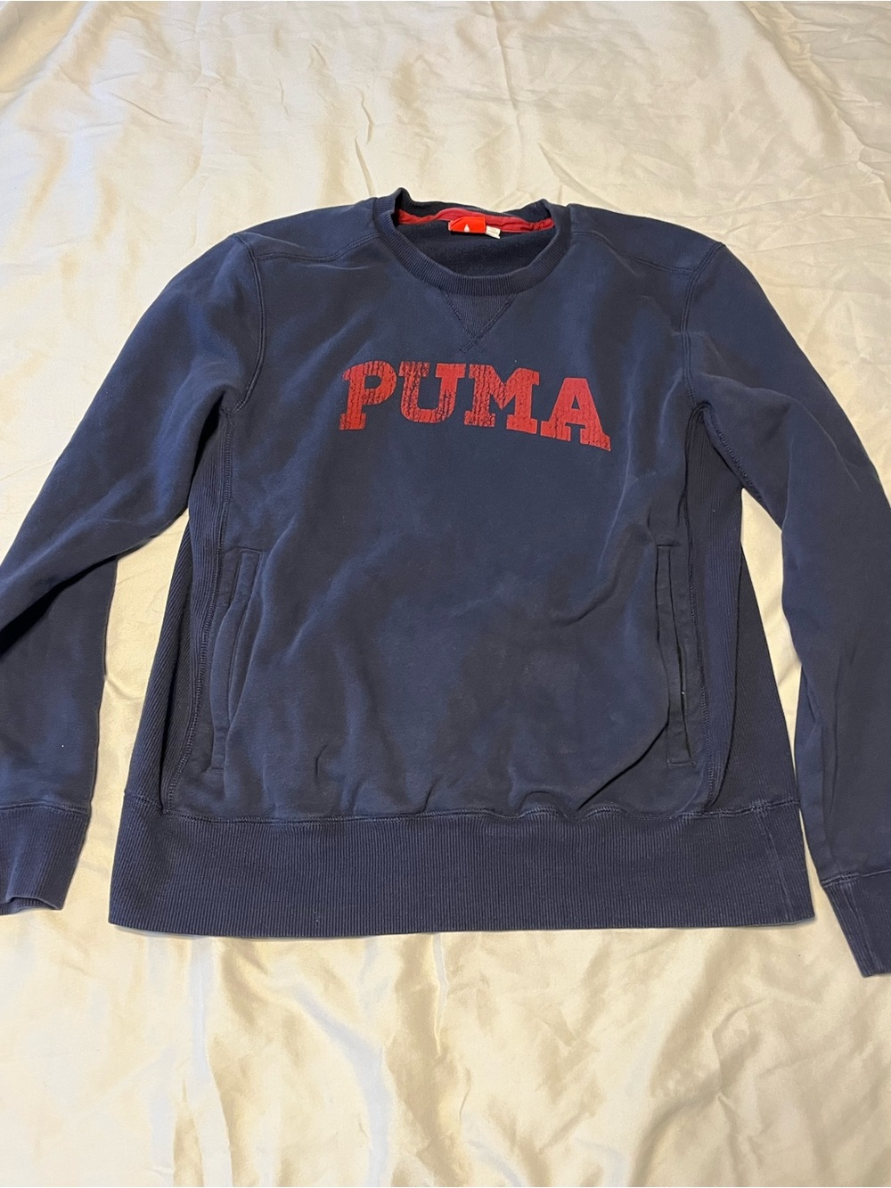 Puma Navy Crewneck Sweatshirt with Red Logo Large
